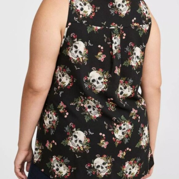 Torrid Hi-Low Black Floral Skull Women's Tank Top 0680 - Picture 5 of 12